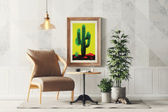 Vibrant Green Saguaro Cactus Wall Art