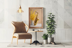 Golden Saxophone Next To Yellow Flowers Wall Art