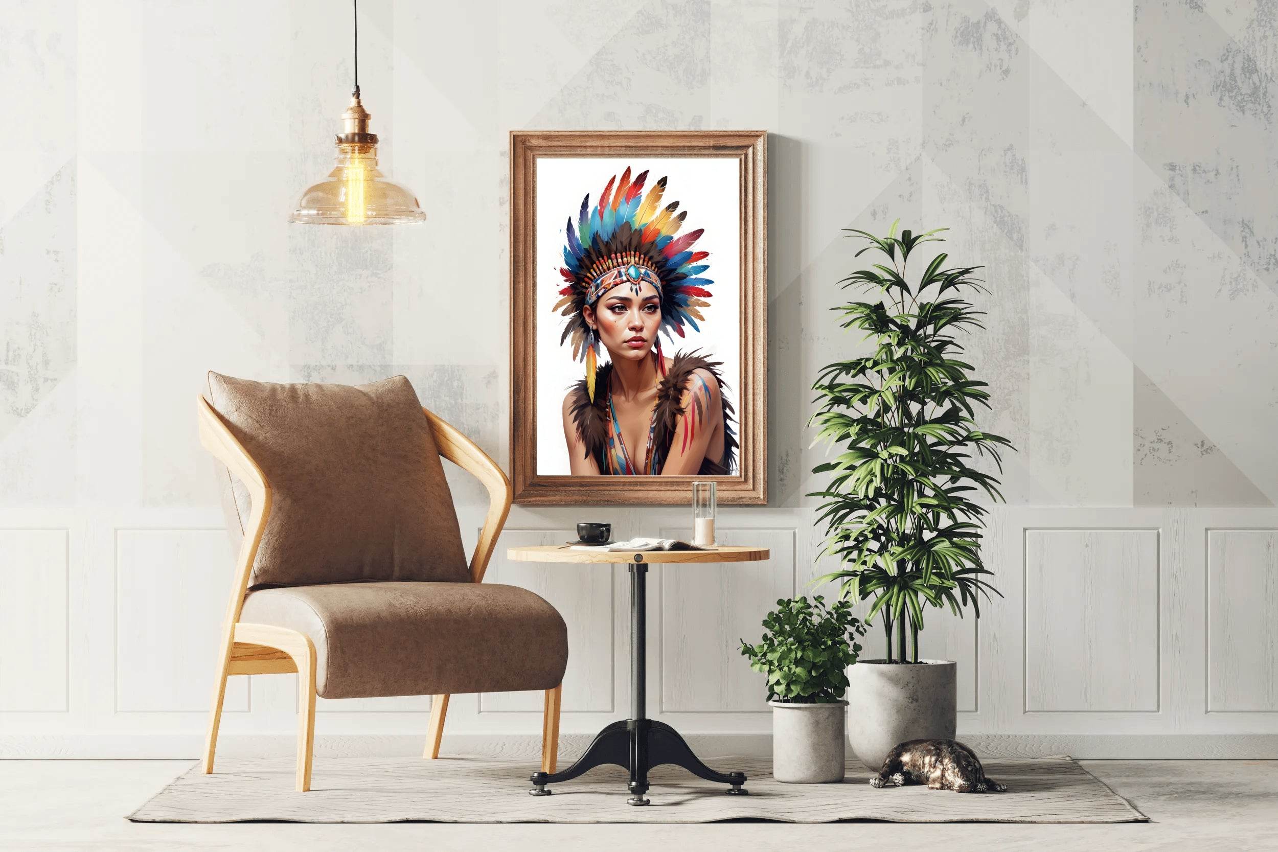 Native American Lady with Feathers Wall Art - beink online art store