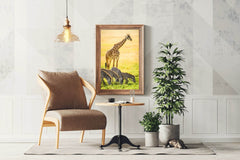 Northren Giraffe and Zebra Grazing in Savanna Wall Art - beink online art store