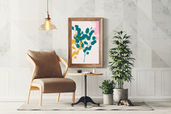 Tree Branch With Blue And Yellow Leaves Wall Art