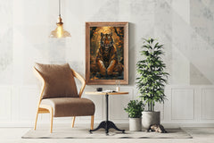 Painting of Lion Sitting in Jungle Wall Art