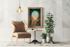 A painting of a planet with a blue sky artwork - beink online art store