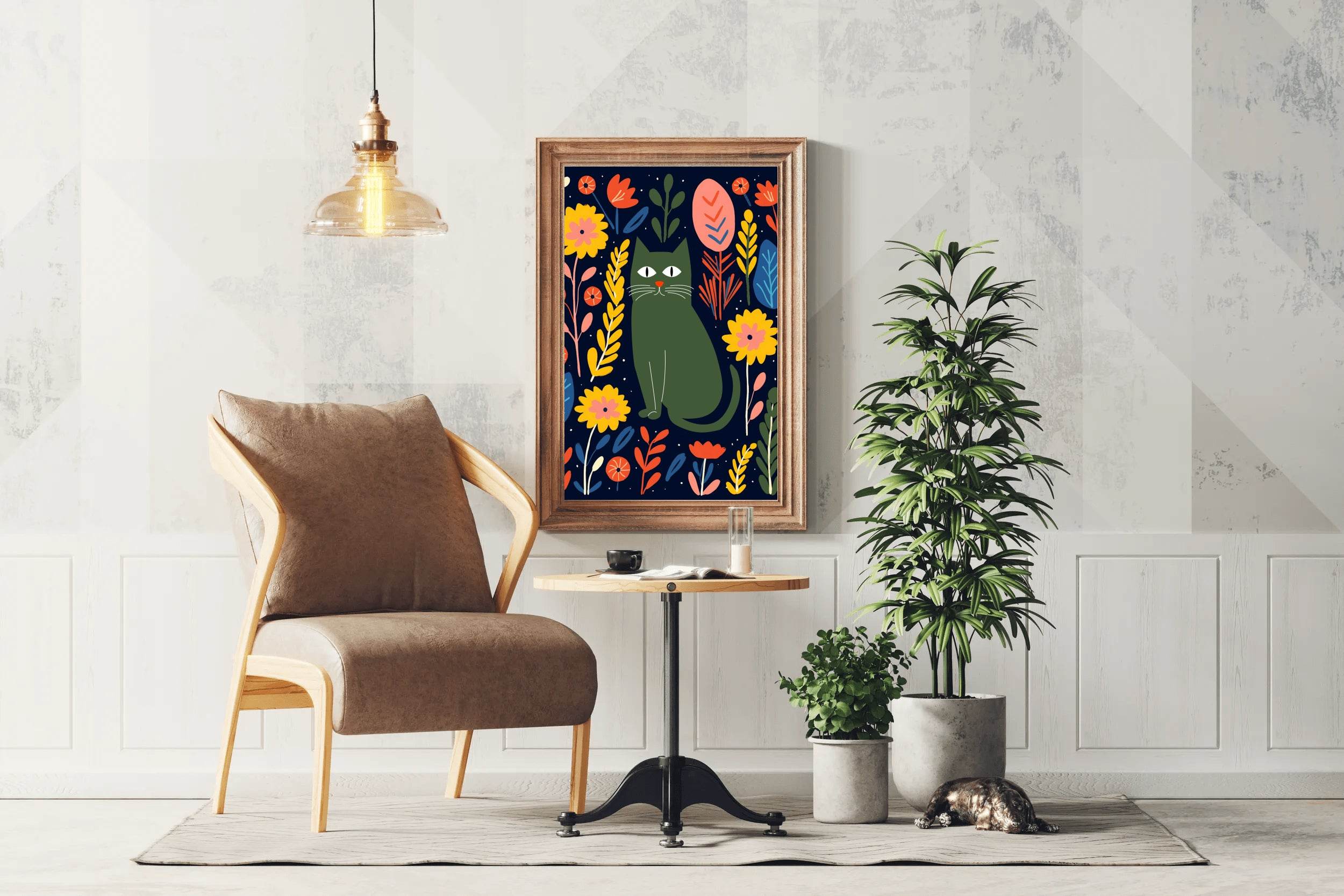 Painting Of a Cat Among Flowers Wall Art - beink online art store