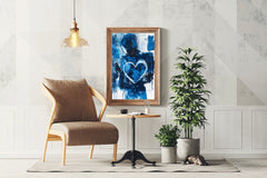 Blue Heart Painting With Oil Paint Wall Art