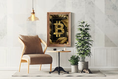 Bitcoin Logo with Gold Leaves Background Wall Art