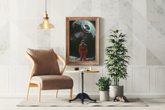 An astronaut in a space suit with the alien spaceship in the background - beink online art store