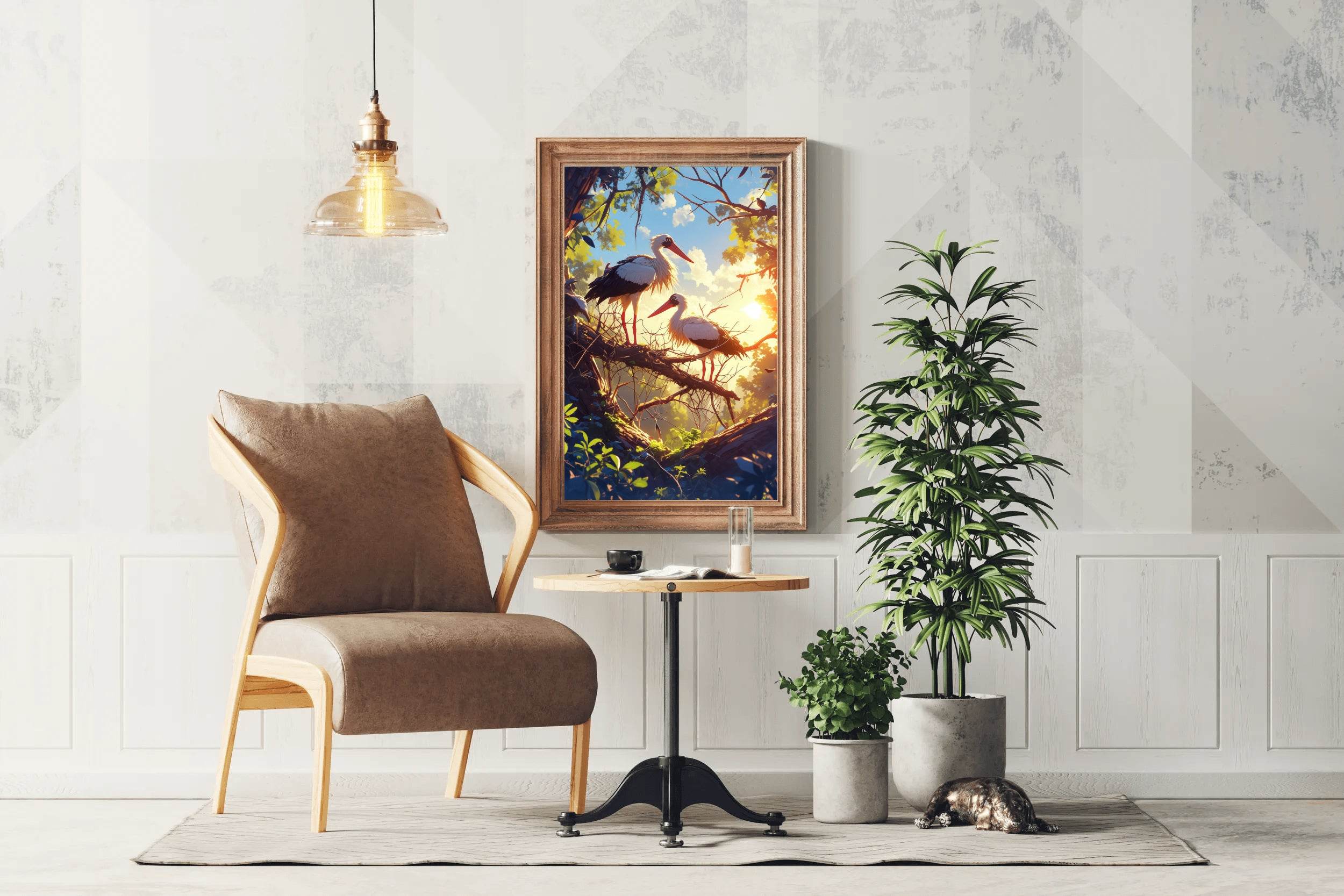 Painting of Beautiful Stork Pair Wall Art - beink online art store