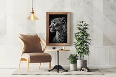 South African Cheetah Black & White Wall Art - beink online art store