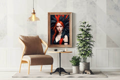 Red Hair Lady with Black Dress Wall Art - beink online art store