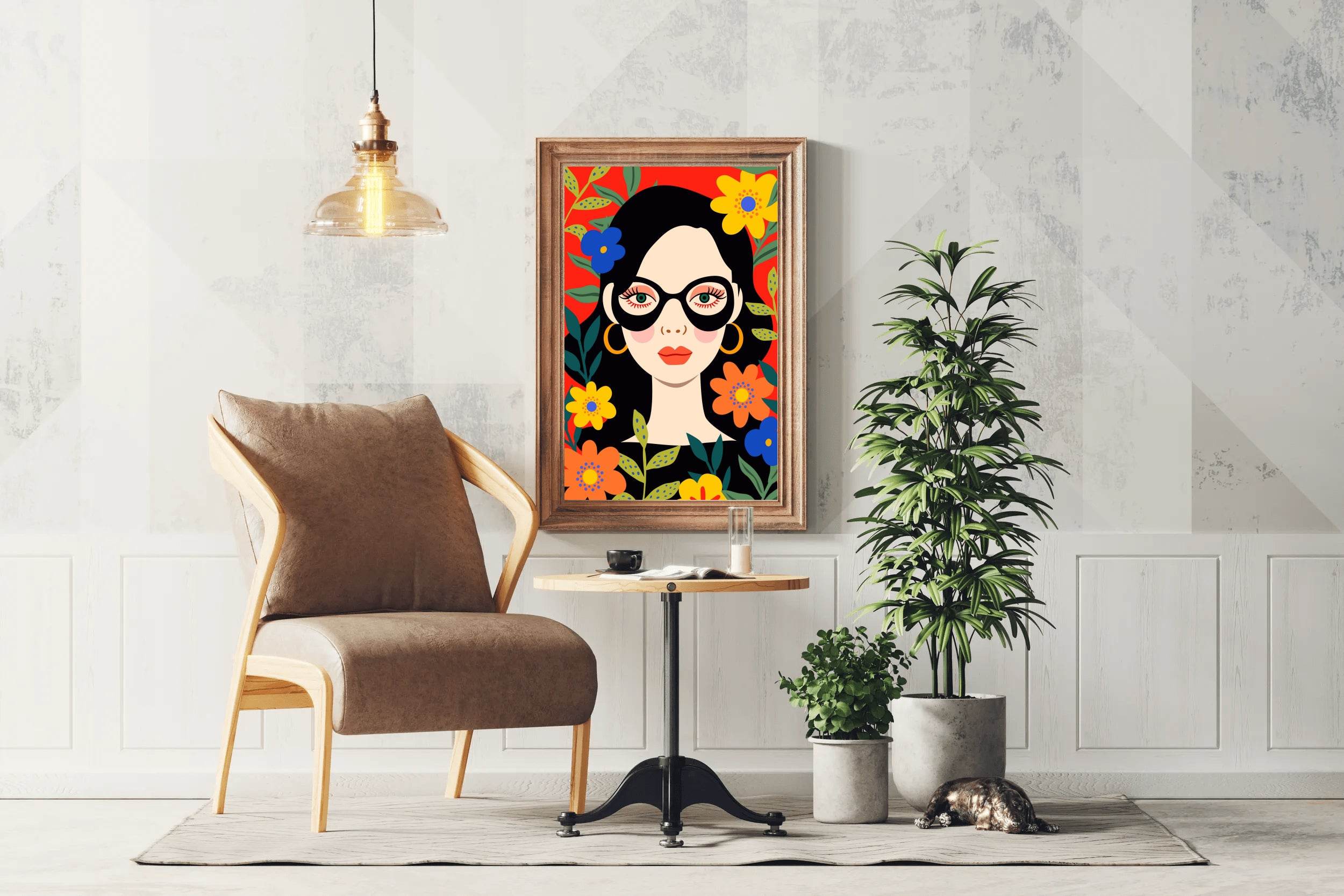 Painting Of a Girl With Glasses In Flowers Art - beink online art store