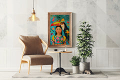 Girl and Macaw in Tropical Rain Forest Art