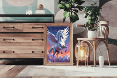 Painting of White Flying Unicorn Wall Art