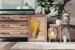 Golden Saxophone Next To Yellow Flowers Wall Art