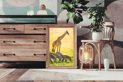 Northren Giraffe and Zebra Grazing in Savanna Wall Art - beink online art store