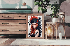 Orange Hair women with Black and Orange feather Wall Art - beink online art store