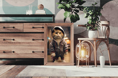 Cute Cat Wearing Jacket Animal Wall Art