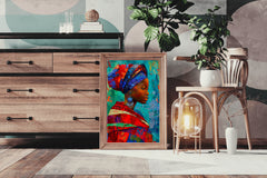 Colorful Scarf African Woman  Wall Art