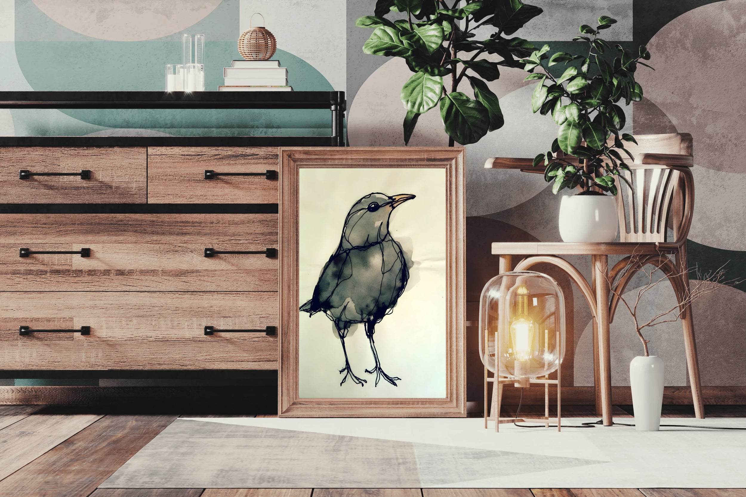 Black Bird - Watercolor Modern Wall Art - beink online art store