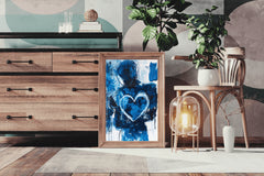 Blue Heart Painting With Oil Paint Wall Art