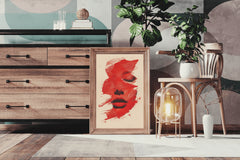 A Woman's Face In Red Wall Art