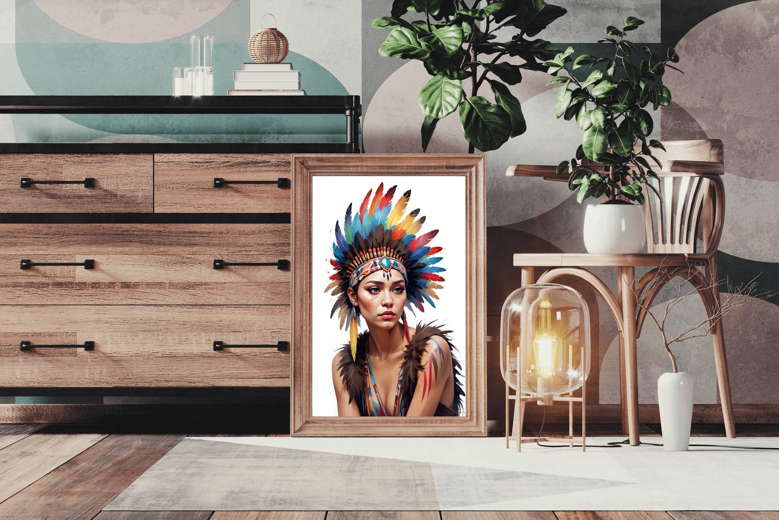 Native American Lady with Feathers Wall Art - beink online art store
