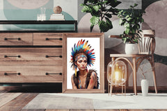 Native American Lady with Feathers Wall Art - beink online art store