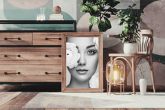 Beautiful Women Decorated With Flowers Black & White Wall Art