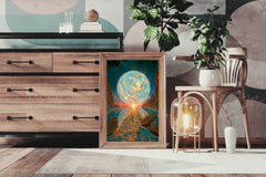 A painting of a planet with a blue sky artwork - beink online art store