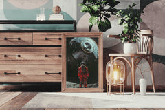 An astronaut in a space suit with the alien spaceship in the background - beink online art store