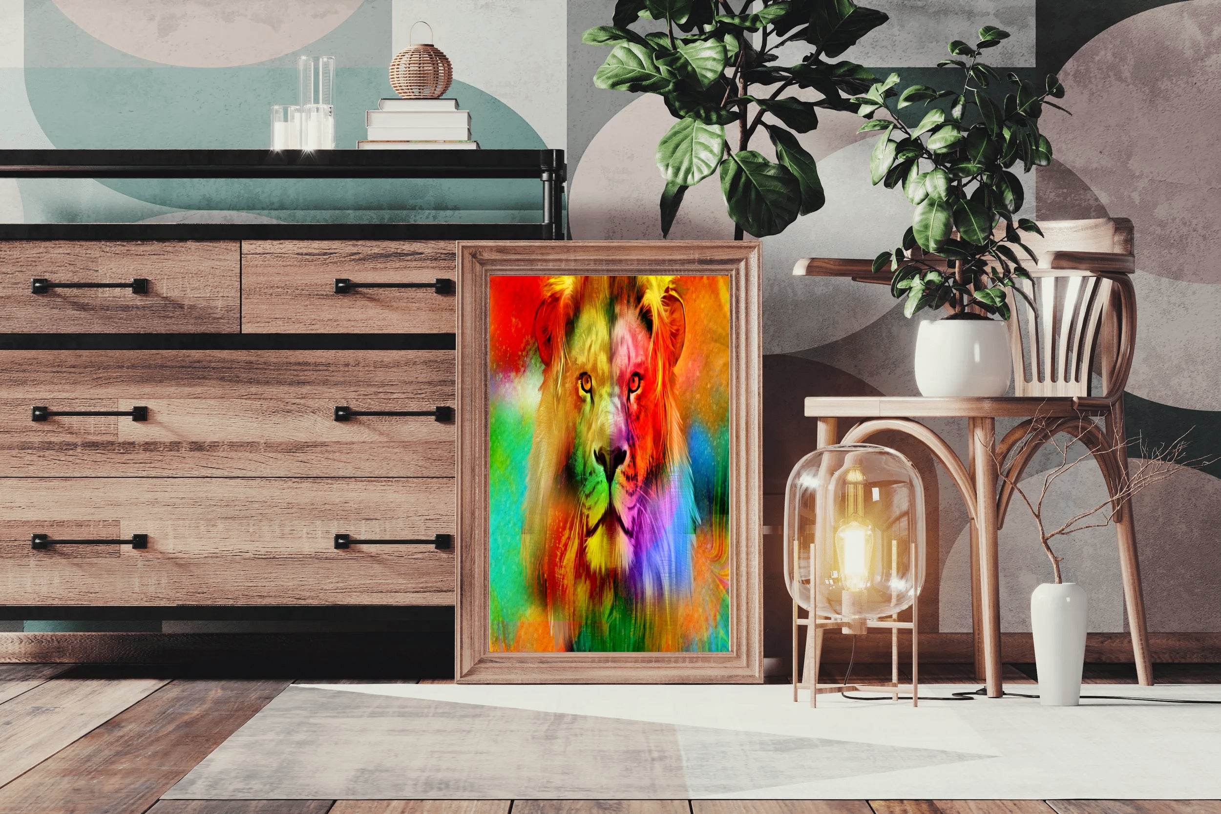 Multicolor Loin Face Wall Art - beink online art store