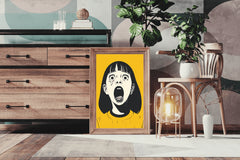 Crying Girl With Yellow Background Wall Art