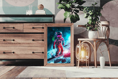 Astronaut with spacesuit on practicing snowboarding on the moon - beink online art store