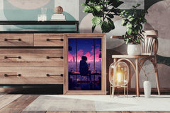 Evening Cityscape Neon Lights Lofi Style and Moody Anime Wall  Art