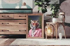 Tiger Wearing Pink Goggle and Coat Animal Wall Art