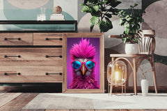 Purple Color Bird Wearing Glasses Wall Art