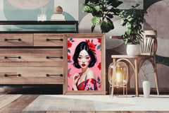 Japanese character with Pink and Red flower background Wall Art - beink online art store