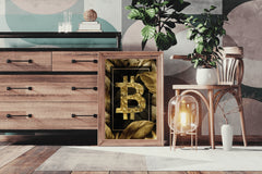 Bitcoin Logo with Gold Leaves Background Wall Art