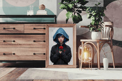 Anime Girl with Blue Hair and Blue Eyes in a Blue Jacket Wall Art - beink online art store