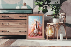 Pink Violin Among Flowers Wall Art