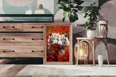 Wild White Tiger With Leaves Wall Art