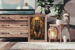 Painting of Lion Sitting in Jungle Wall Art