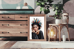 Lady with Brown Hair Feather Hat Wall Art - beink online art store
