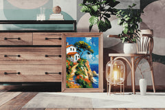 Painting Of Beach House On Cliff Wall Art