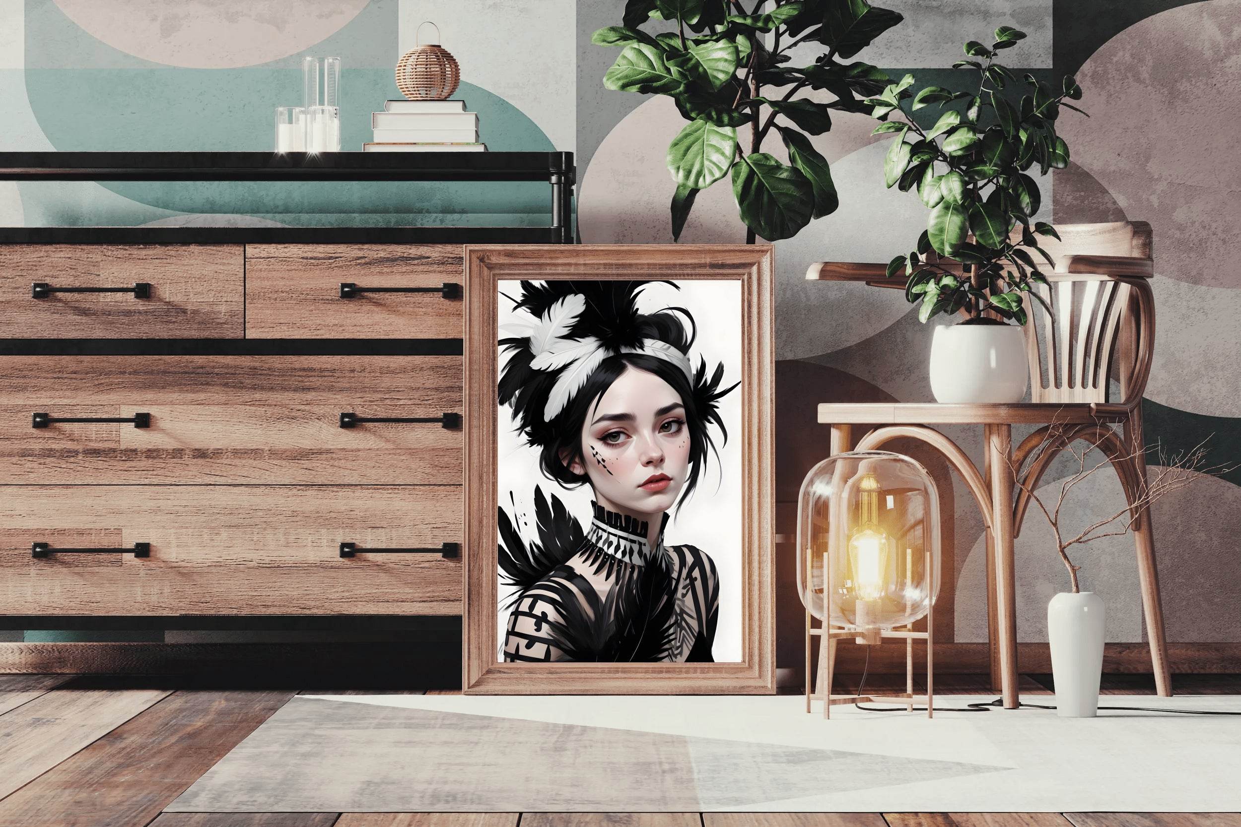 Lady with Feather Clothes Wall Art - beink online art store
