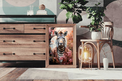 Watercolor Zebra with Flowers Animal Wall Art