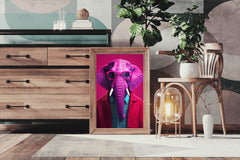 Pink Painted Elephant With Glasses Animal Wall Art