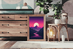 Synthwave Mountains Sunset Wall Art - beink online art store