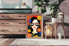 Painting Of a Girl With Glasses In Flowers Art - beink online art store