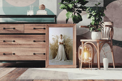 White Wedding Dress In Wheat Field Wall Art